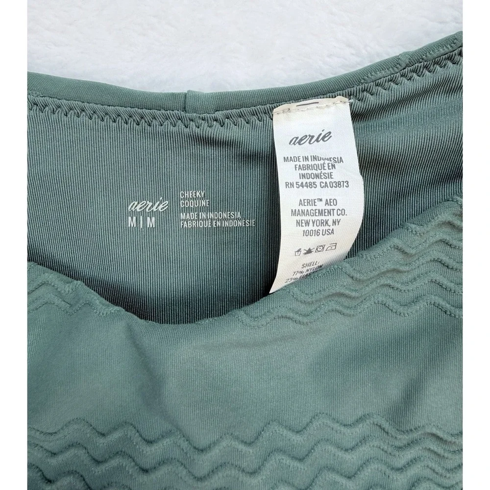 Aerie Womens Cheeky Bikini Bottom Textured‎ Sage Moss Green Swimwear Sz Med NWT
